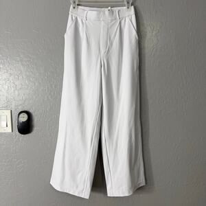 Halara High Waisted Pocket Barrel Leg Fleece Casual Pants, Ivory White, XSP